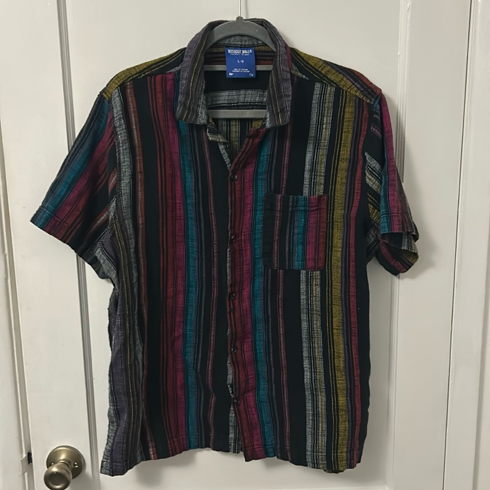 Men’s Striped Casual Short Sleeved Button Up Shirt